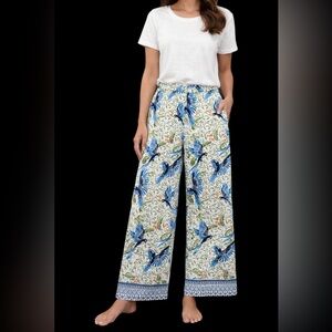 Alex Marie Amara Bird Print Wide Leg Dress Pants w/ Pockets Sz L